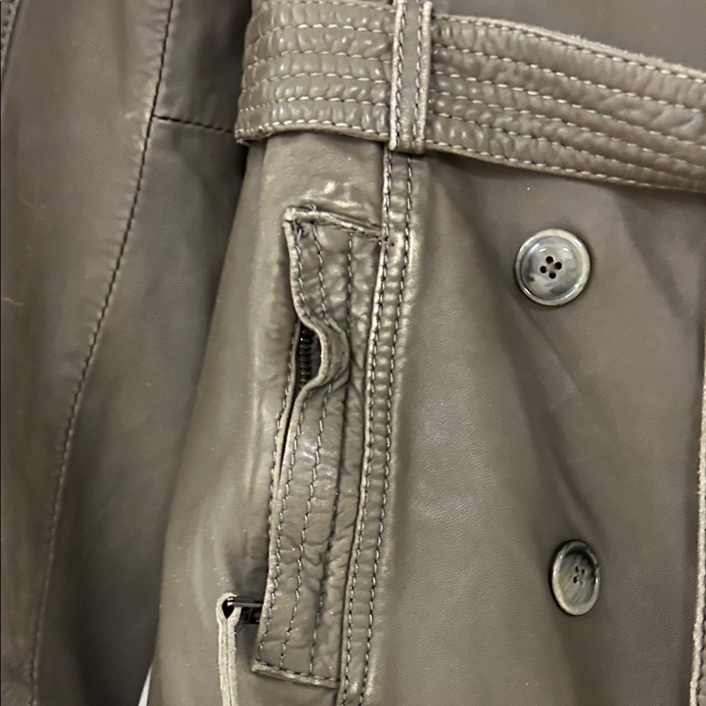 Classic mocha colored leather Double-Breasted Trench Coat image 4